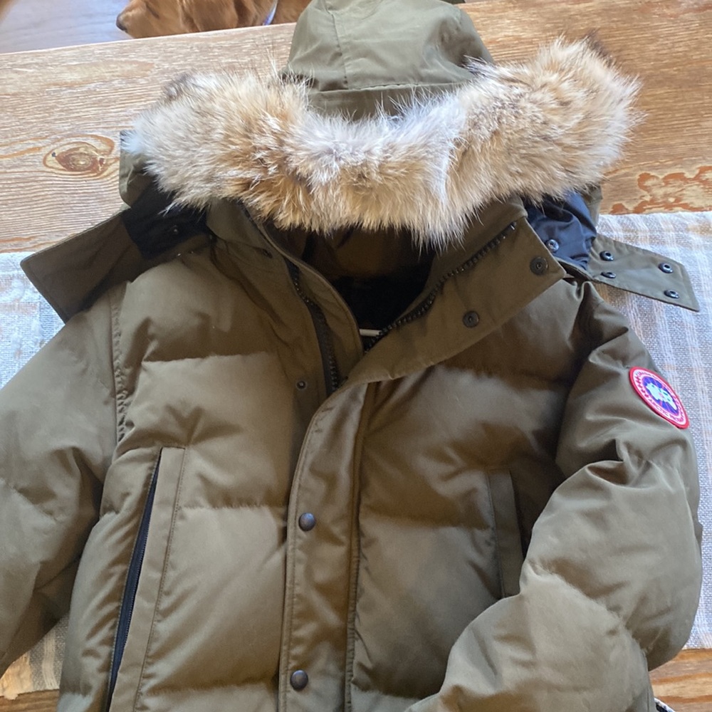 Canada Goose men's army green Windham parka size medium. Coyote fur trim.